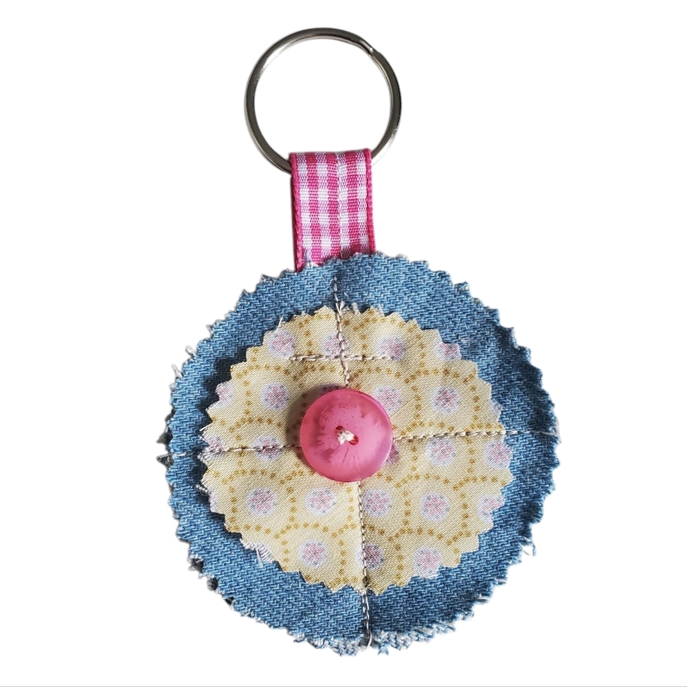 Homemade Colorful Fabric Keychain with Button